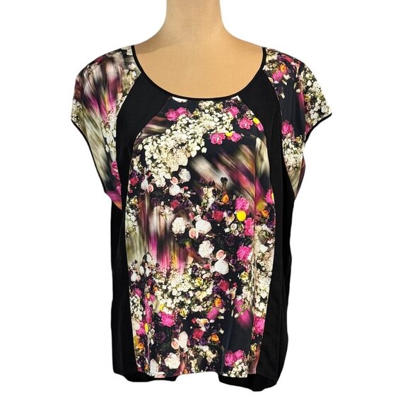 NWT Rebecca Minkoff Silk Floral Top Sz.L Black Pink Sleeveless Contrast Designer - Picture 3 of 11
